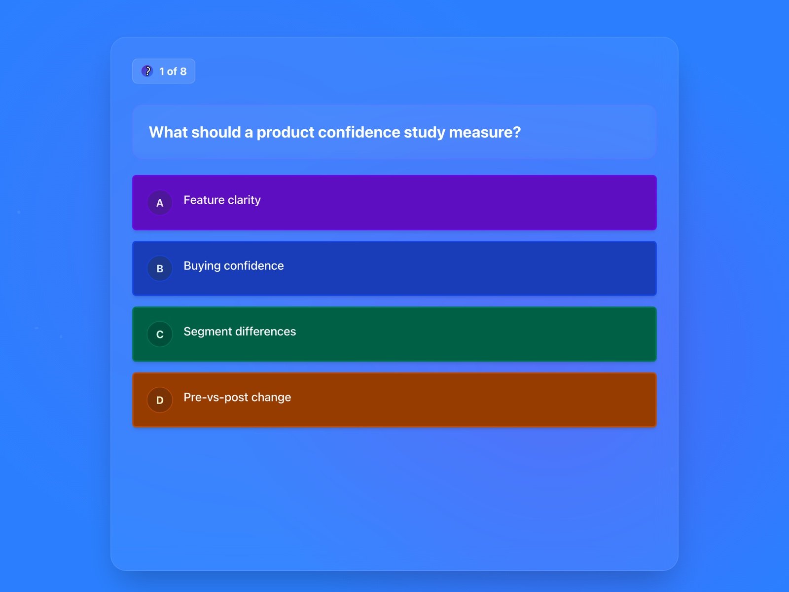 The quiz screen a participant sees on their phone: one question, four answer options, no visible countdown.